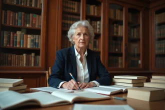 Juriste française étudiant la portée de l'arrêt Perdereau dans une bibliothèque de droit universitaire entourée de codes et de revues juridiques annotées