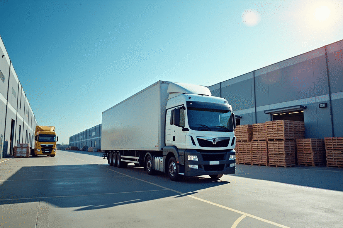 Camion de livraison de 13 tonnes chargé dans un entrepôt moderne