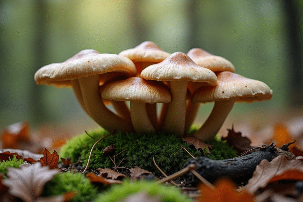 Groupe de chanterelles cinéreuses dans la forêt
