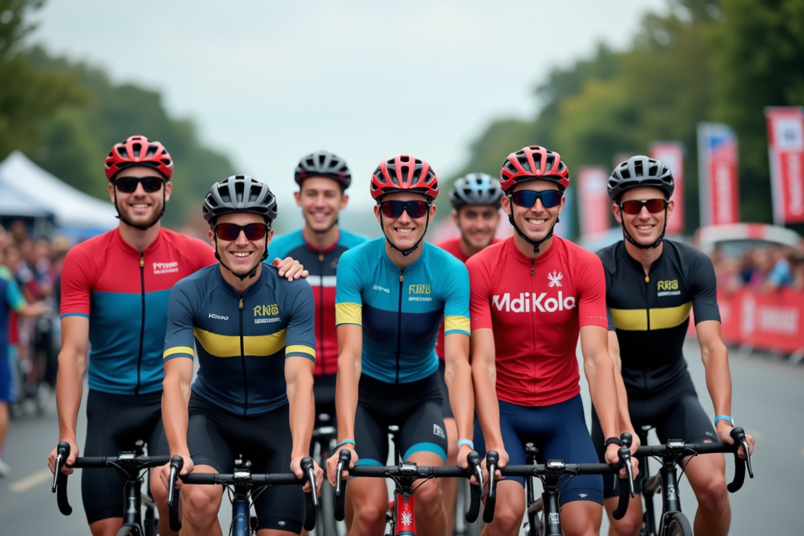 Groupe de cyclistes professionnels avant la course
