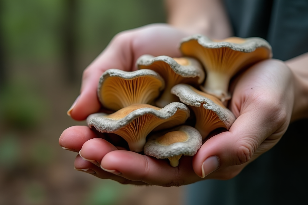 Main tenant des chanterelles fraîches dans la main