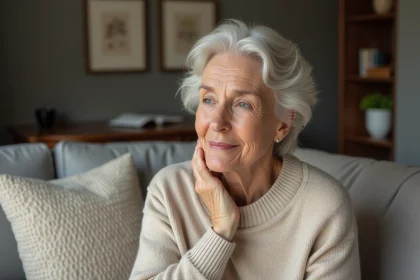 Femme retraitée en intérieur dans un salon moderne