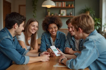 Groupe d'amis discutant avec un sondage WhatsApp