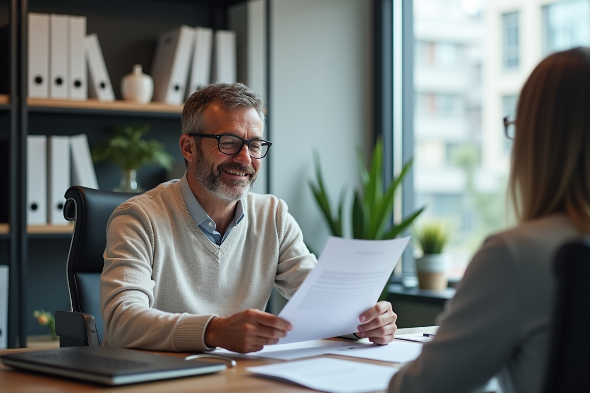 Homme parle avec conseiller d