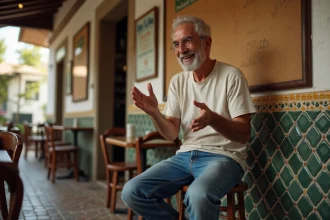 Homme portugais d'âge moyen dans un café traditionnel
