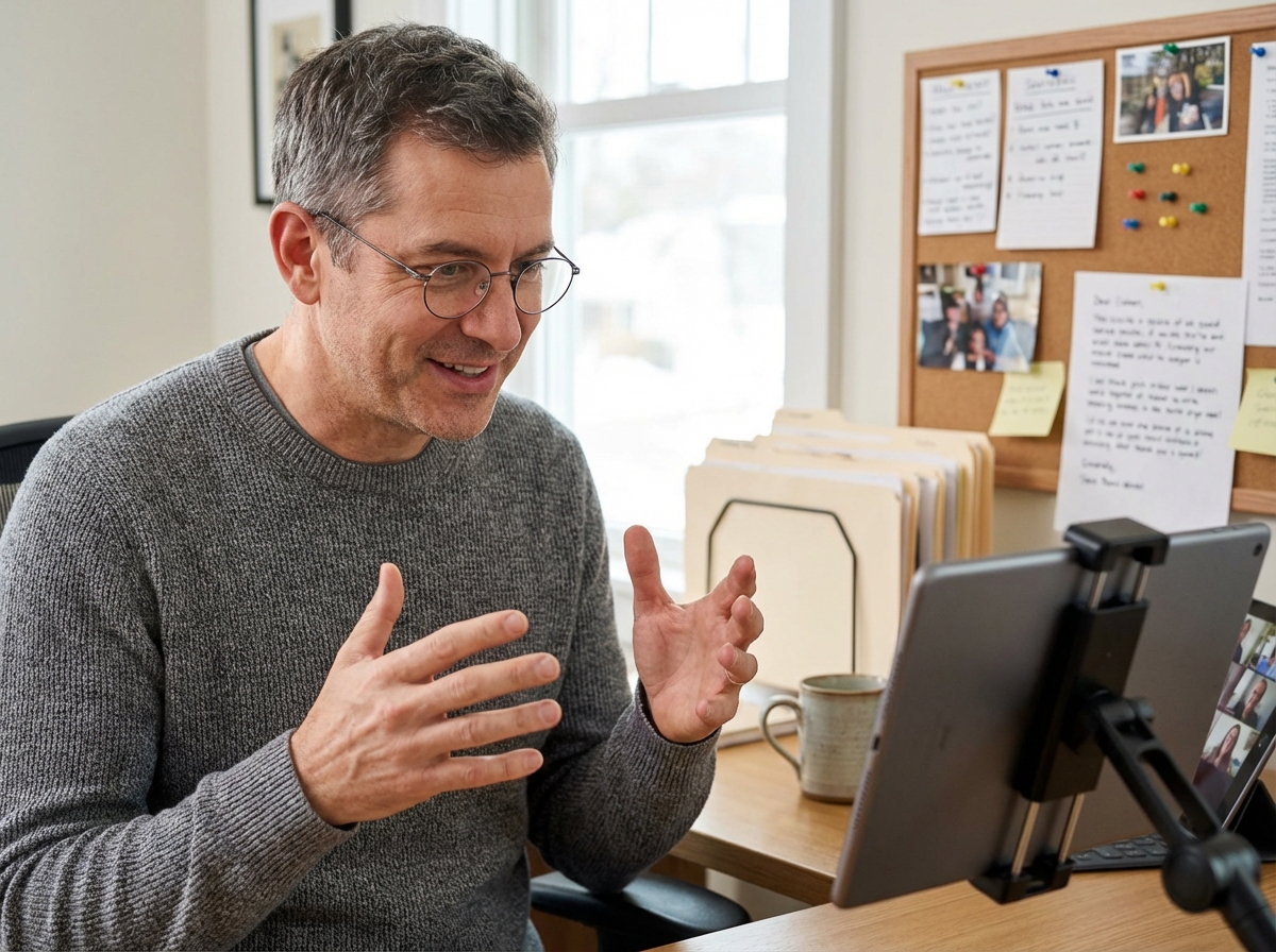 Homme en visioconférence dans un bureau moderne