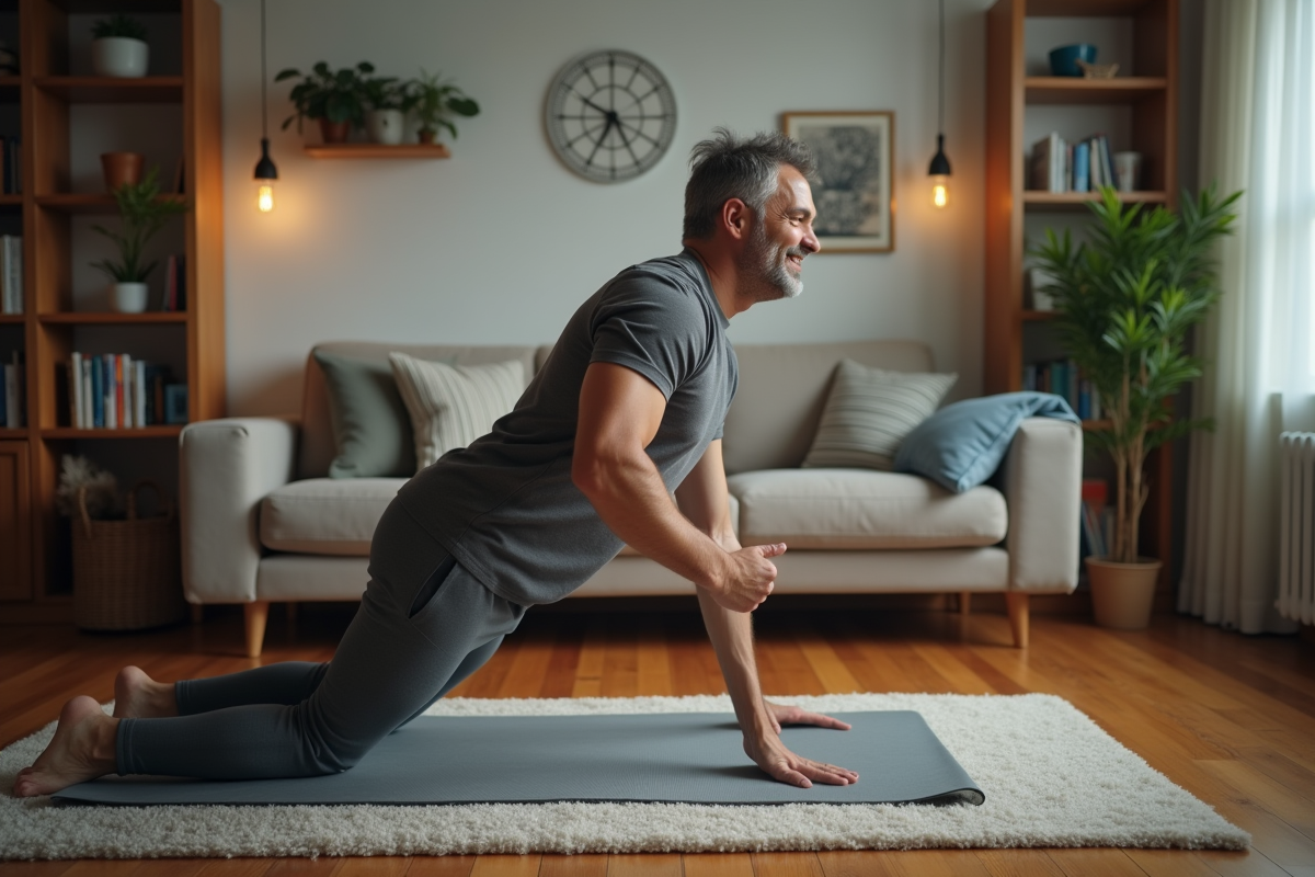 Homme faisant un gainage lors d’un entraînement à domicile