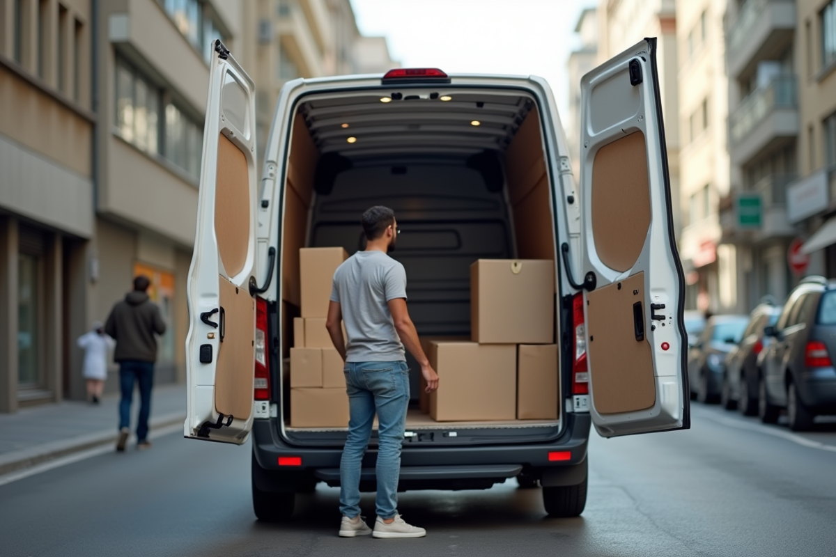 Jeune entrepreneur déchargeant des fournitures dans une ville