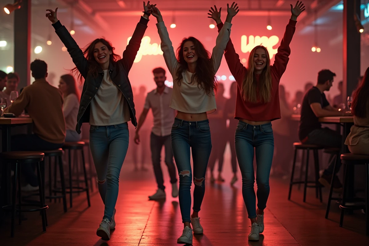 Jeunes adultes en tenue casual dansant dans une boîte de nuit à Lille