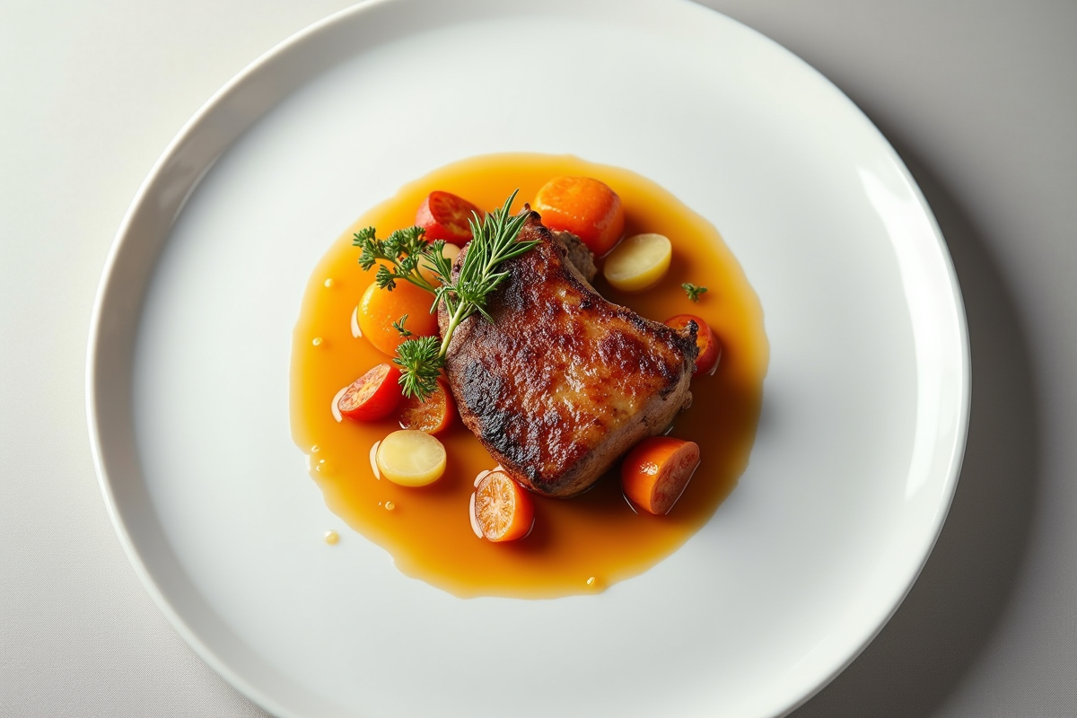 Magret de canard avec sauce orange et légumes colorés