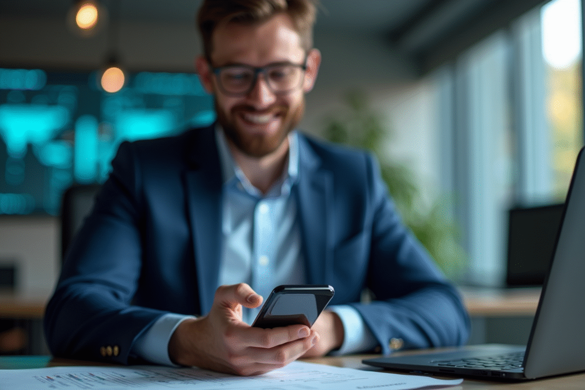 Personne d'affaires tenant un smartphone avec portefeuille blockchain
